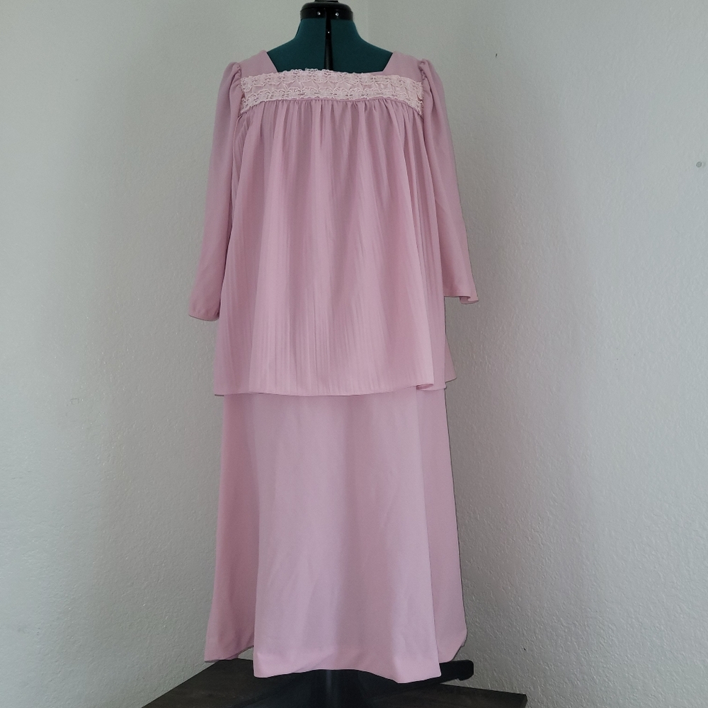Cue Fashions Vintage 70s 80s Women's Dress Size 16.5 Pink 3/4 Bell Sleeve